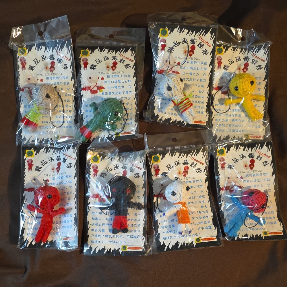 Colorful Voodoo Doll Keychains 8 In Total Each Doll Aprox 2.5 X 1 3/4 Inches